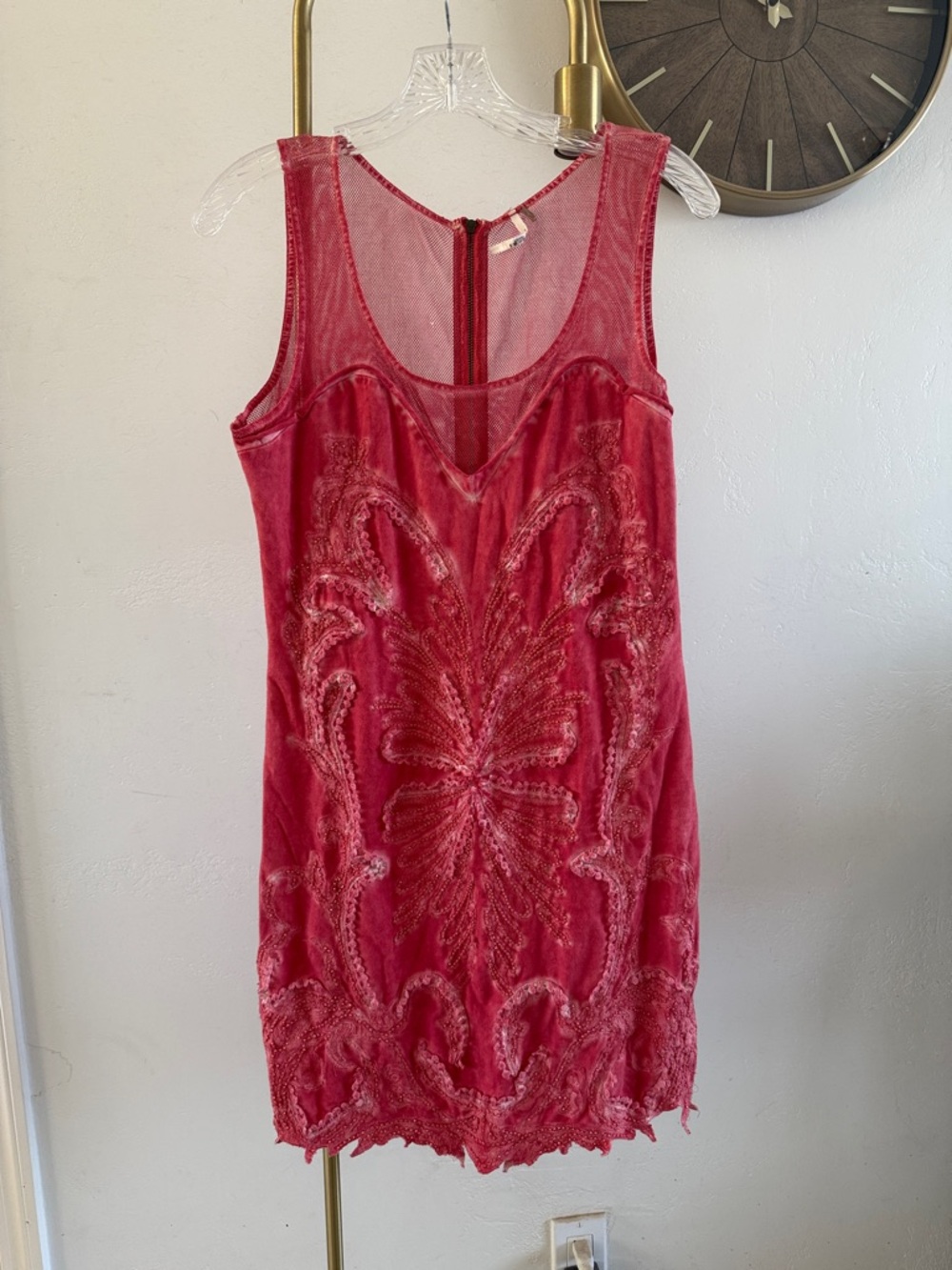 Free People Red Embroidered Velvet Mini Dress